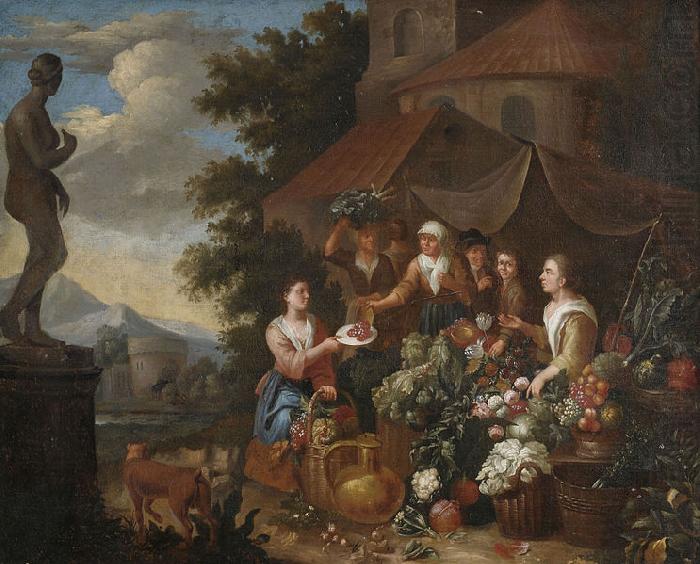 Circle of Pierre Gobert Verkauf von Gemuse und Blumen an einem italienischen Marktstand china oil painting image